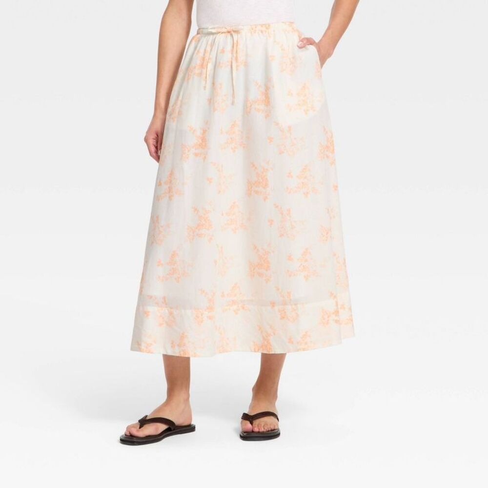Women's Midi A-Line Skirt - Universal Thread Cream Floral XS